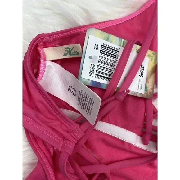 NWT $60 Hobie Women's Solid Strappy Lace up Front One Piece Swimsuit Pink Medium - Picture 7 of 9